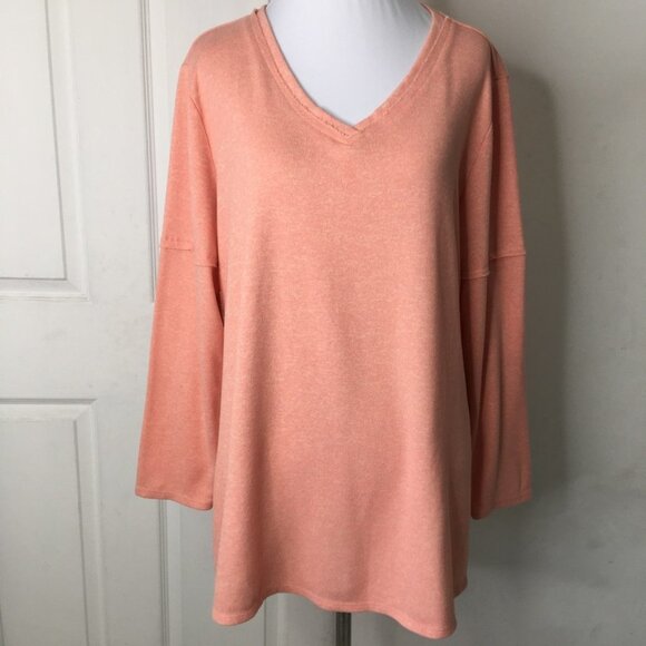 Soft Surroundings Women's Pink Salmon V Neck Long Sleeve Shirt Size XL Petite - Picture 1 of 12